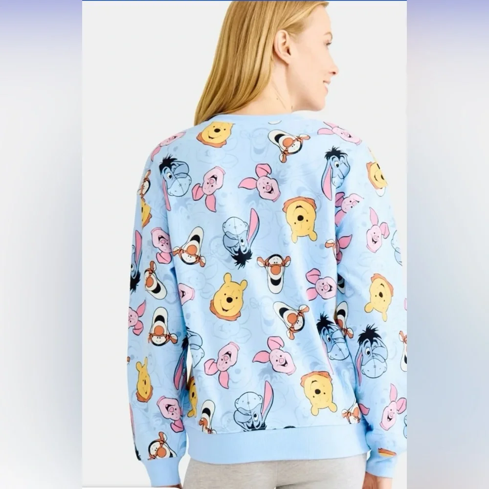 NWOT Disney Winnie the Pooh & Friends Allover Graphic Sweatshirt Light Blue XS - Picture 2 of 15